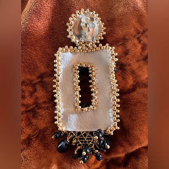 Anthropologie Black and Gold Clip On Statement Earrings - Picture 2 of 3